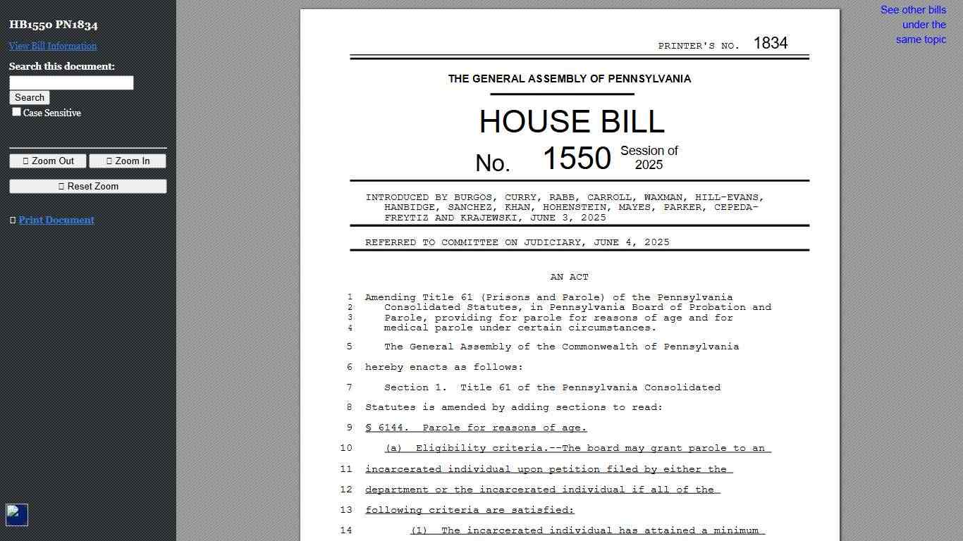 2025-2026 Regular Session HB 1550 PN 1834 Bill Text (HTM)