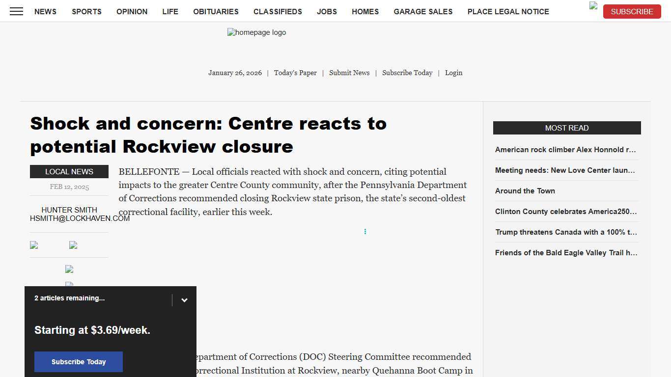 Shock and concern: Centre reacts to potential Rockview closure News, Sports, Jobs - The Express
